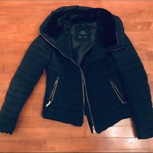 Zara Basic Black Faux Fur/ Hooded Puffer Jacket
